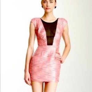 STELLA & JAMIE Coral Silk Lurex Blend Sheer Black Cap Sleeve Mini Dress! Small 4